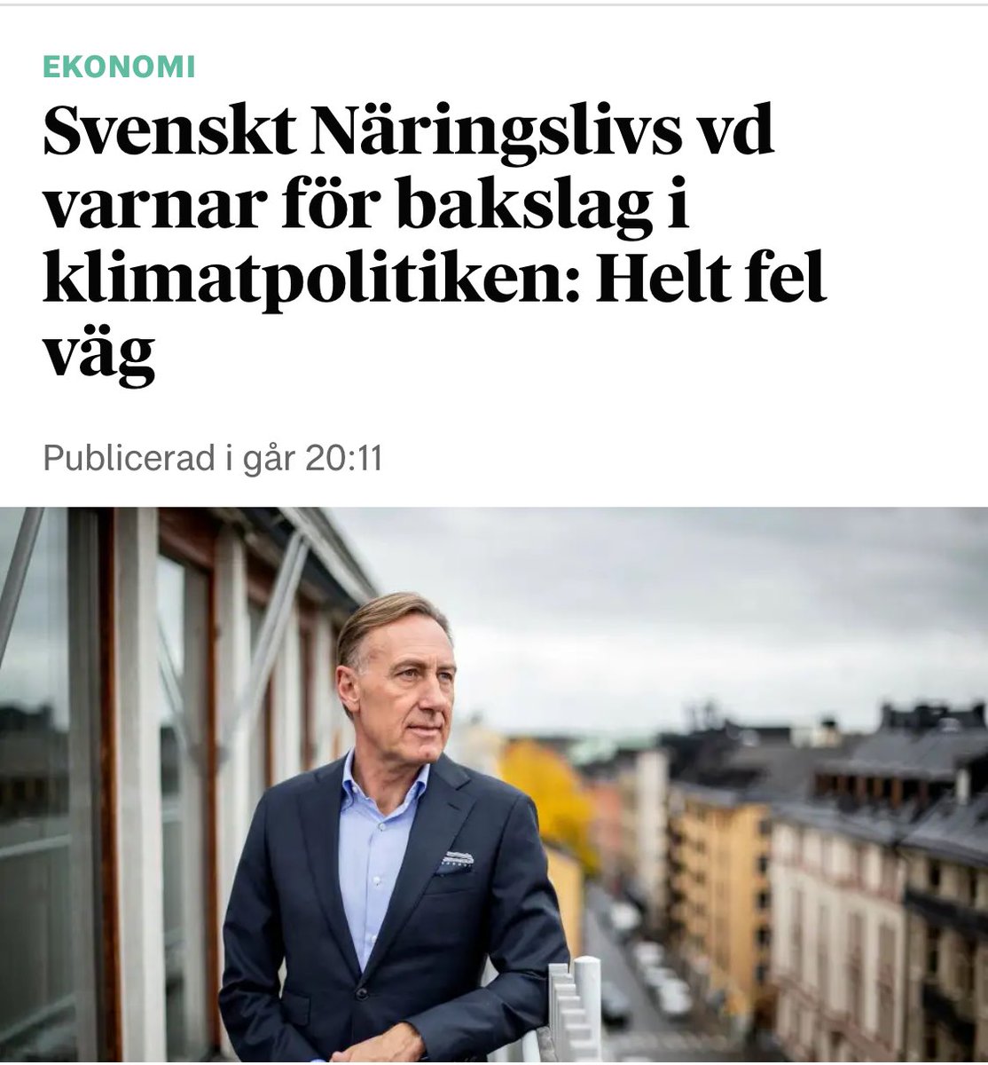 Ola SpĂ€nnar (@olaspannar) on Twitter photo Bromsa inte svenska klimatsatsningar! Ăven Svenskt NĂ€ringsliv höjer nu rösten mot bakslagen i klimatpolitiken. Oroas över planerna pĂ„ att riva upp klimatmĂ„len. Understryker att det vore fel att bromsa nĂ€r resten av vĂ€rlden gasar
omni.se/a/Eyv46K Bromsa inte svenska klimatsatsningar! Ăven Svenskt NĂ€ringsliv höjer nu rösten mot bakslagen i klimatpolitiken. Oroas över planerna pĂ„ att riva upp klimatmĂ„len. Understryker att det vore fel att bromsa nĂ€r resten av vĂ€rlden gasar
omni.se/a/Eyv46K