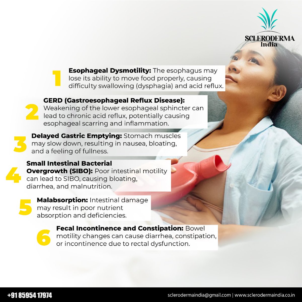 ScleroIndia's tweet image. Common gastrointestinal issues in scleroderma. 

#SclerodermaIndia #SystemicScleroderma  #GITract #GutHealth #chronicillness #AutoImmuneDisease