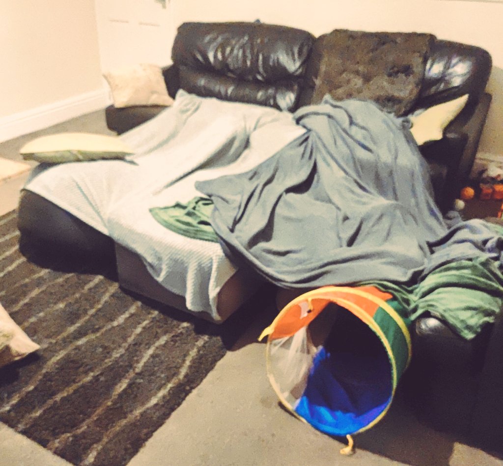 Riley91's tweet photo. If you've ever wondered what a teacher's half term looks like. It's this, blanket dens at 7 in the morning. For clarity, I'm getting in so much trouble when their Mum comes down. https://t.co/W3ofvWpdhP