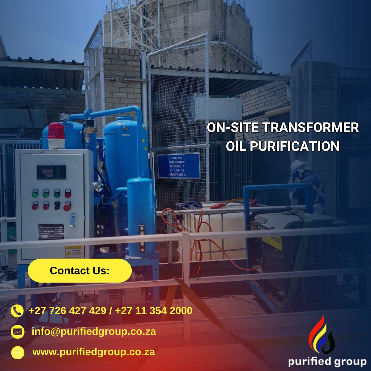 purified_group's tweet image. On-Site Transformer Oil Purification Services

Contact us today for more details or to schedule a consultation:📞 +27 726 427 429 | +27 11 354 2000
📧 info@purifiedgroup.co.za
🌐 purifiedgroup.co.za

#TransformerMaintenance #OilPurification #PurifiedGroup #Electrical