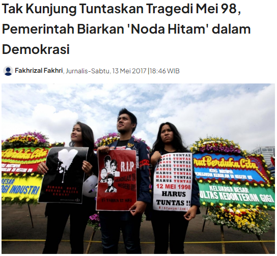 SandiSenderan's tweet photo. Pigai mengatakan, apabila kasus Trisakti tidak kunjung dituntaskan maka akan mjdi 'noda hitam' dalam pemerintahan dan penegakan hukum di Indonesia. Sebab, Komnas HAM tlh merampungkan investigasi dan menyerahkan berkas-berkas tersebut ke Kejaksaan Agung.

https://t.co/mXbKlEgthJ https://t.co/NOF8k7Iany