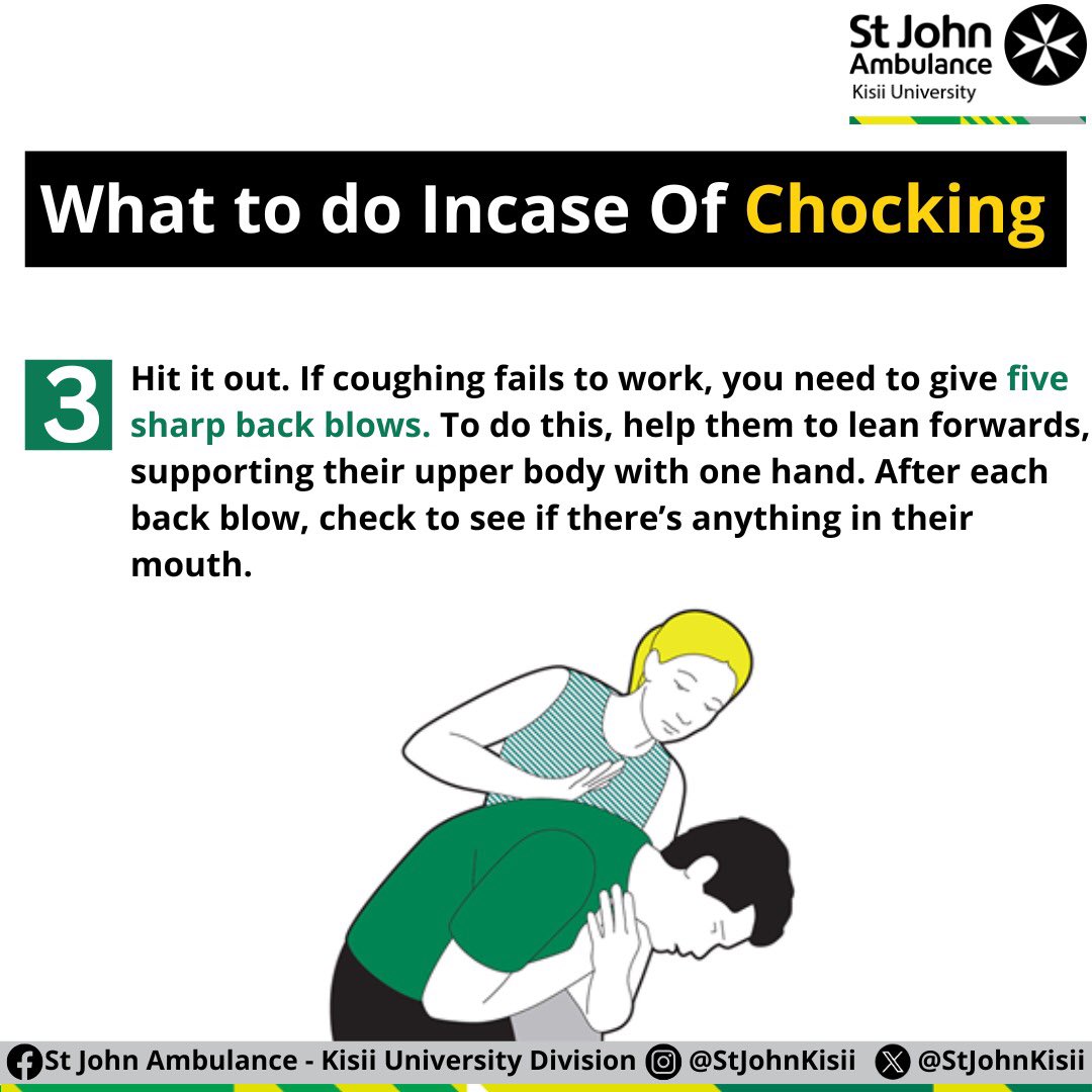 StJohnKisii's tweet photo. Choking can happen in an instant. Be the hero who knows what to do. #ChokingResponse #FirstAidAwareness https://t.co/d4kl66NtPA