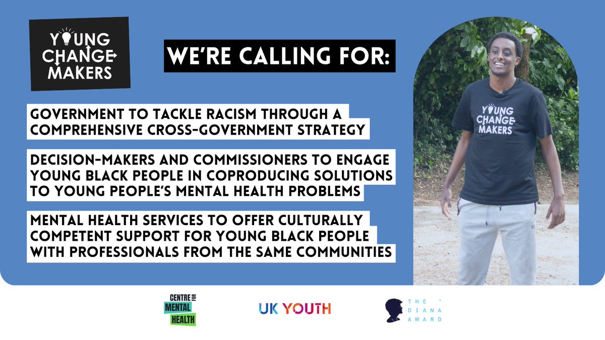 UKYouth's tweet photo. 📣 We’re calling on the Government to do more to tackle racism and work with young Black people to deliver mental health support that meets their needs 👇🏿 #ASpaceToBeMe @DianaAward @CentreforMH