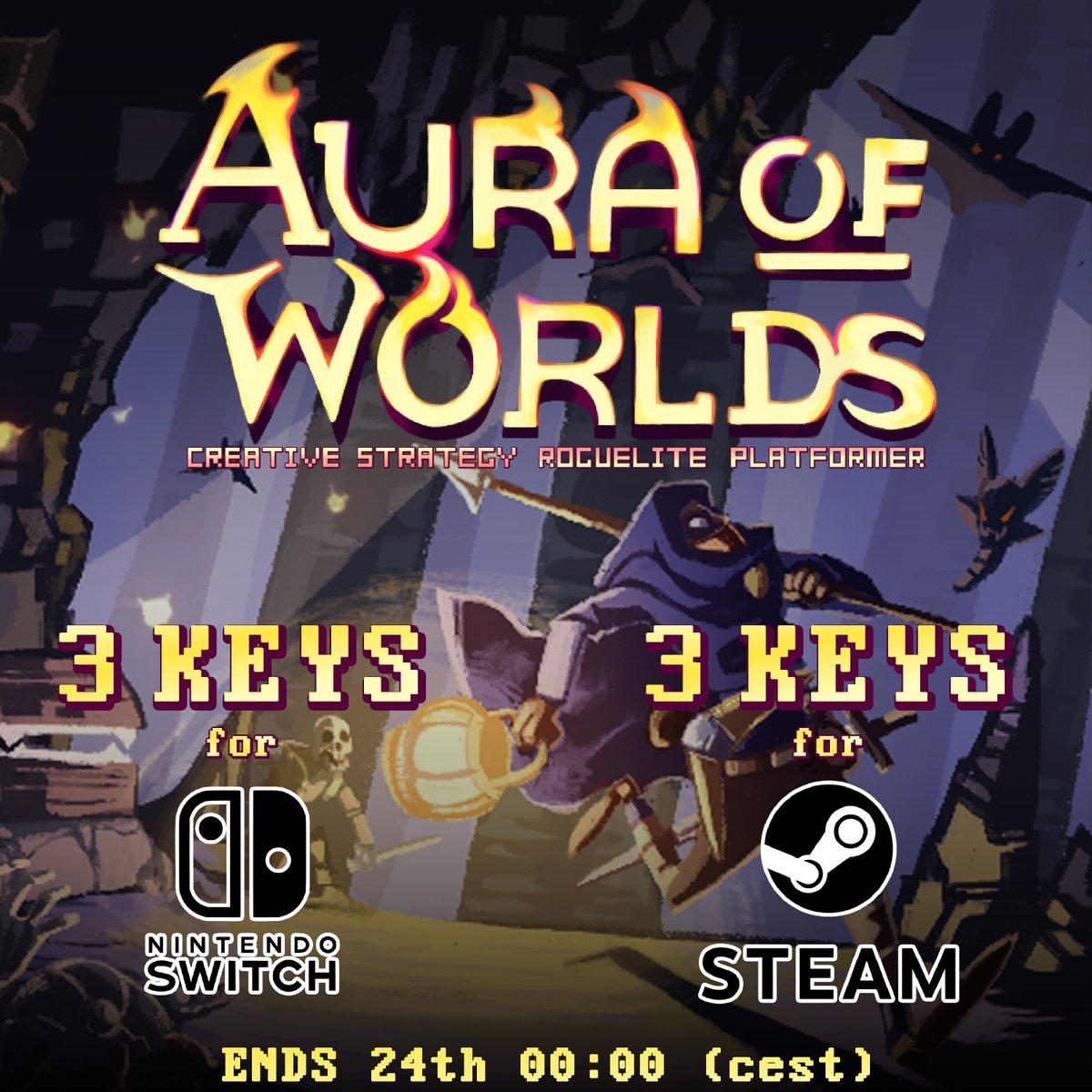 🎉NEW GIVEAWAY!
👶Easy for you, JUST REPOST!🔁
We are giving:
➡️3 KEYS for Nintendo Switch
➡️3 KEYS for Steam
Aura of Worlds, a rogue-lite platformer game is waiting for you ⚔️
Winners will be announced Friday 25th.