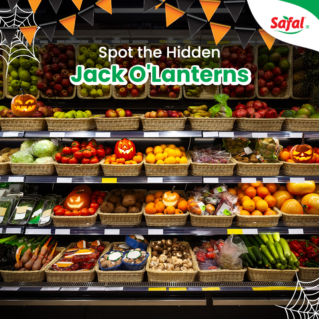 Halloween is here, and these jack-o'-lanterns are ready to scare! 👻

Can you find them all?​ 🎃

#Safal #SafalFresh #Halloween #jackolantern
