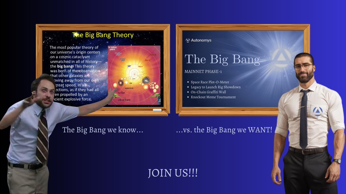 The Big Bang We Know... vs. The Big Bang We WANT! 

From the cosmic explosion that created the universe to the explosive creativity of the <a href="/AutonomysNet/">Autonomys | AI3.0</a>, the real Big Bang is here! This is YOUR #BigBang moment—start by sharing your #KnockoutMeme!💥

More details below 👇