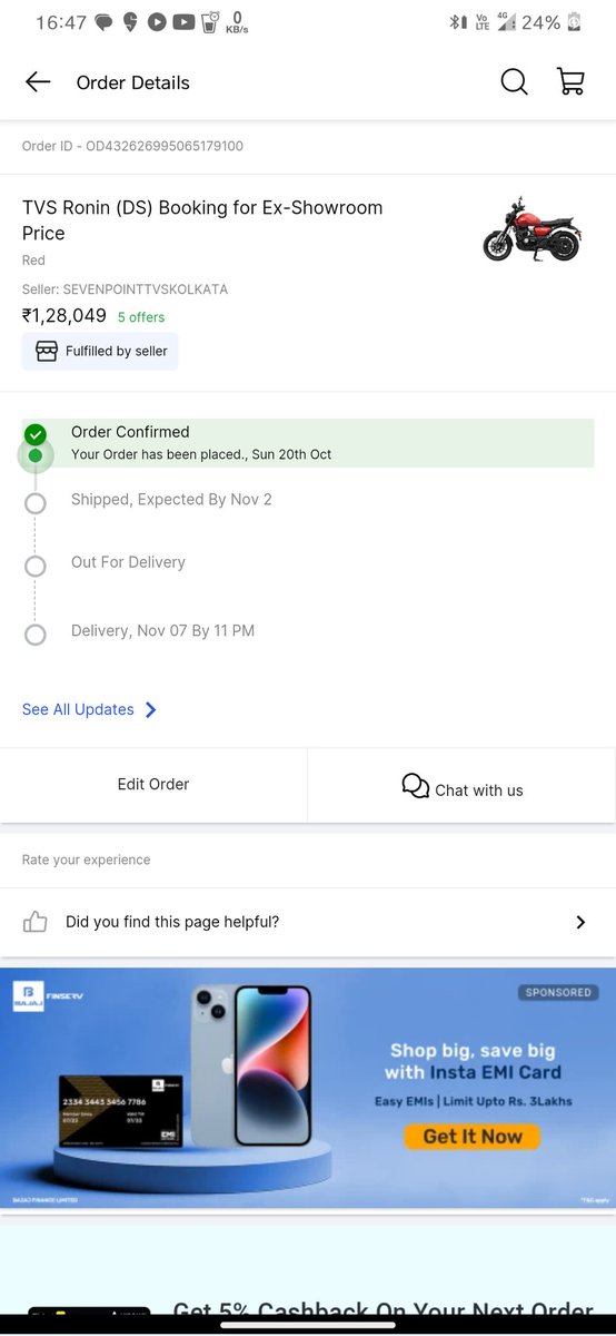 AJ0Y10's tweet photo. @tvsmotorcompany  i booked Tvs Ronin base model via flipkart and got a call from 7point tvs park circus(Kolkata). I asked the person about RTO charges. He told me RTO charge will be Rs 18741 but many dealers from Kolkata told me to RTO charges is approx Rs 14000 in Kolkata https://t.co/EpwvQxtAKw
