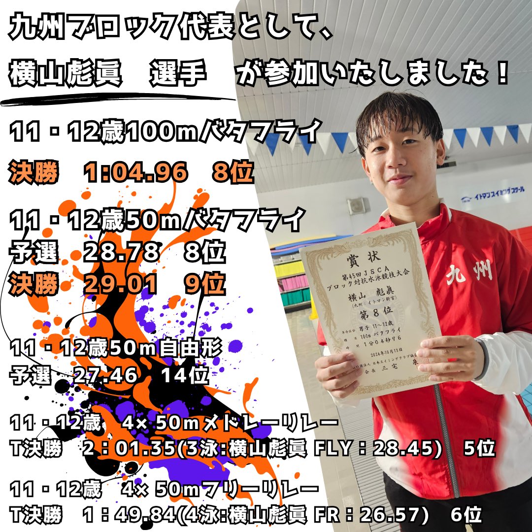 イトマンスイミングスクール新宮校 です！ 第45回全国JSCAブロック
