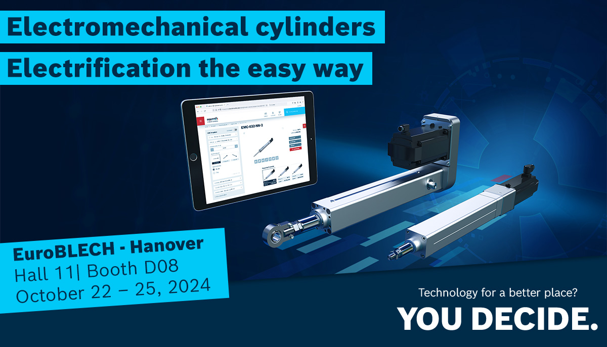 boschrexroth's tweet photo. With forces of up to 250 kN and low maintenance requirements, #ElectromechanicalCylinders are the perfect solution for economical and energy-efficient linear movements. Visit us at EuroBLECH to find out more!
https://t.co/DUwsbw2Zpq
#BoschRexroth #LinearMotionTechnology https://t.co/XIKGuT5Pwu