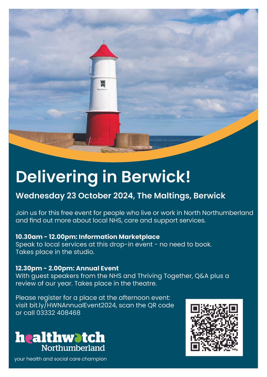 NorthumbriaNHS's tweet photo. Tomorrow you can join us at The Maltings , Berwick to talk about our new Berwick hospital and learn more about our services.

You can come along to both events, but if you'd like to come to the afternoon event please register for a place below👇

https://t.co/oyOPJtPblF https://t.co/B0OKBTST0v