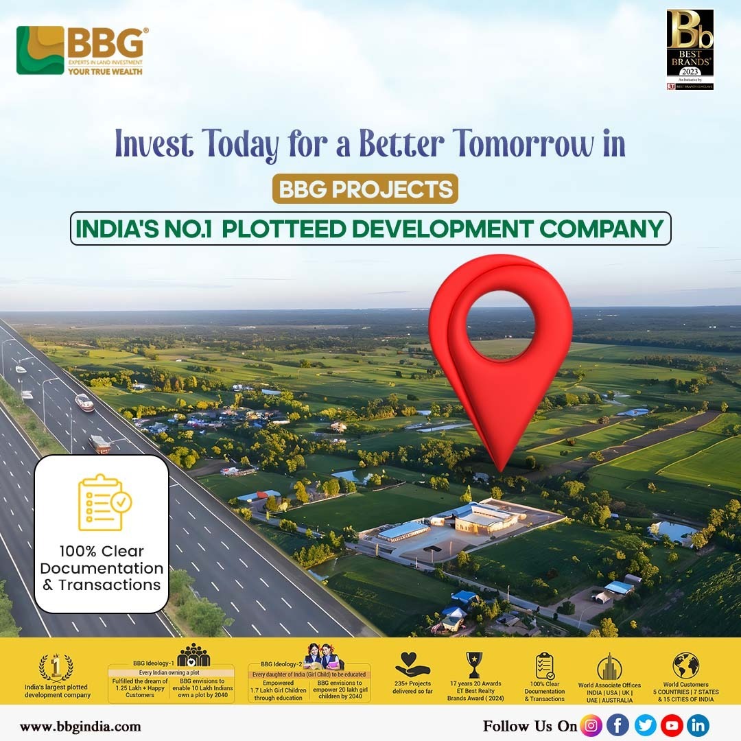 bbgindia's tweet photo. Secure Your Future with BBG Projects – India’s No.1 in Plotted Development Company! Enjoy 100% Clear Documentation &amp; Free Transactions. Invest Today for a Prosperous Tomorrow!

#BBG #BBGINDIA #RealEstateExcellence #openplots #investmentoptions #hmdaplots #BBGProjects https://t.co/Ke7cPq3Buz