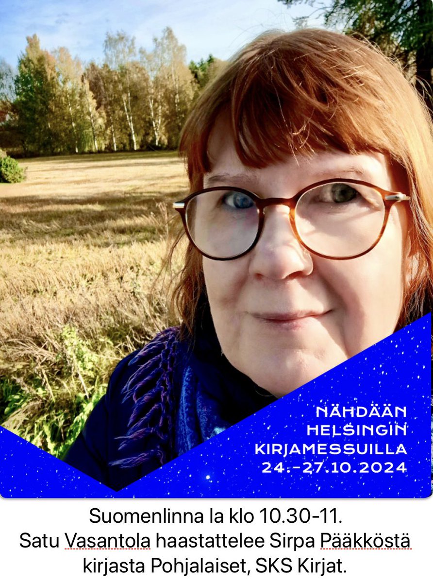 sirpatuuli's tweet photo. Tervetuloa kuulemaan pohjalaisuudesta Helsingin kirjamessuille la klo 10.30 Suomenlinna-lava. Sirpa Pääkkönen: Pohjalaiset @skskirjat https://t.co/QGlIpZBloZ