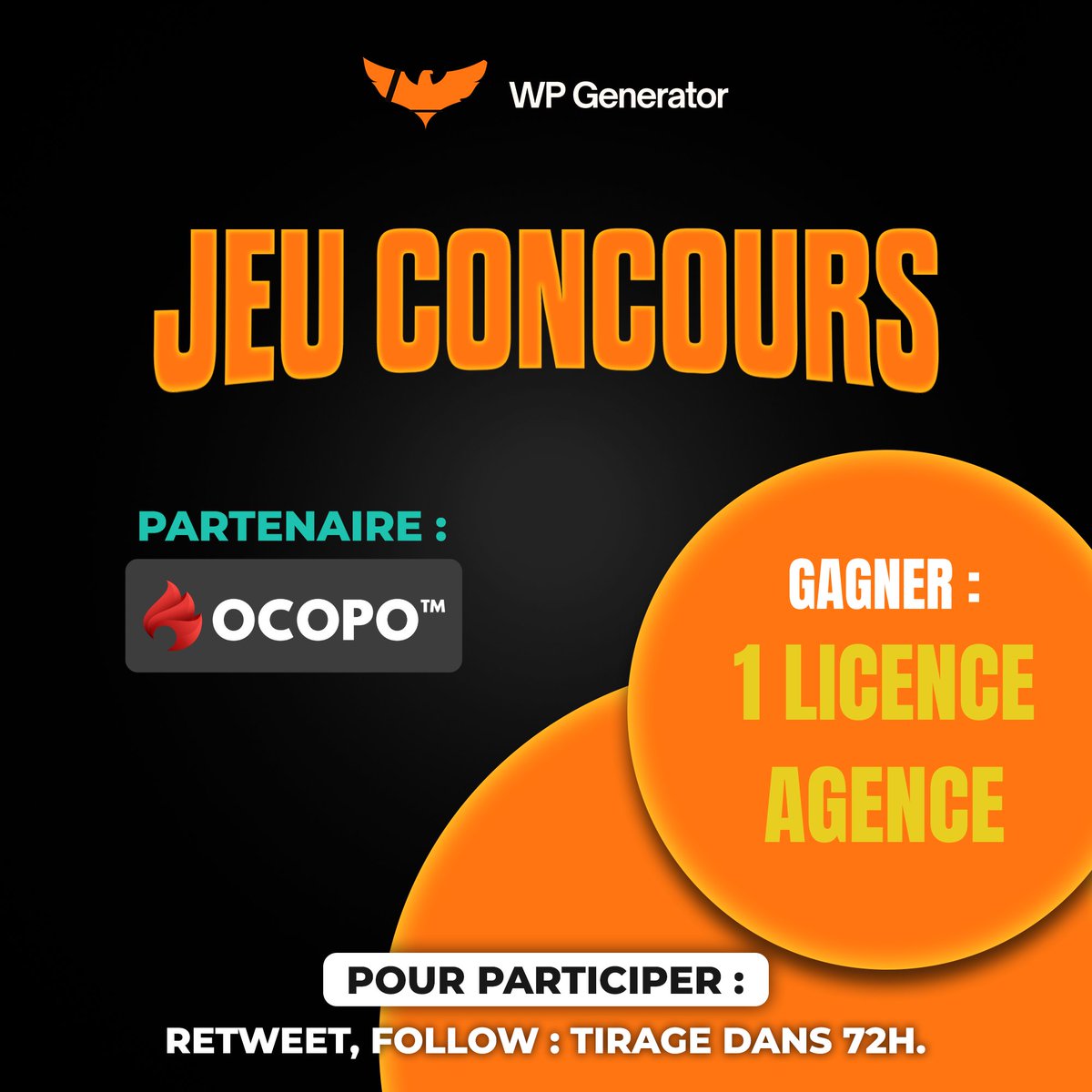 WPGenerator's tweet photo. 🎁 Concours - Gagnez une licence Agence d'un an sur OCOPO

Pour participer : 
➡️Follow @wpocopo et @WPGenerator
➡️RT &amp; Like ce tweet
📅Tirage au sort le 26/10

En bonus, chaque participant recevra un template Elementor de page de blog offert par Adrien !

🍀 Bonne chance à tous🚀 https://t.co/JapErj4L4b