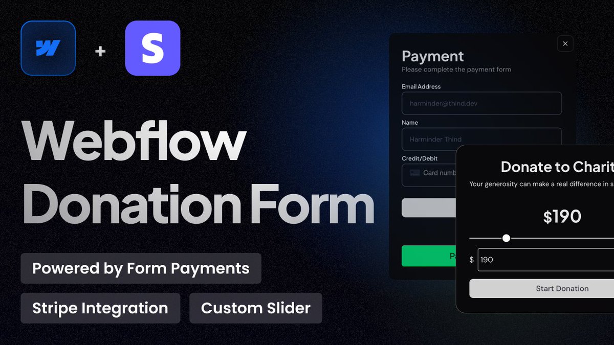 thind_harminder's tweet photo. Just created a cloneable Donation Form powered by Stripe using Webflow elements and the Form Payments app. Check it out here: https://t.co/MYvig2kmBc https://t.co/FNiWG4QBwV