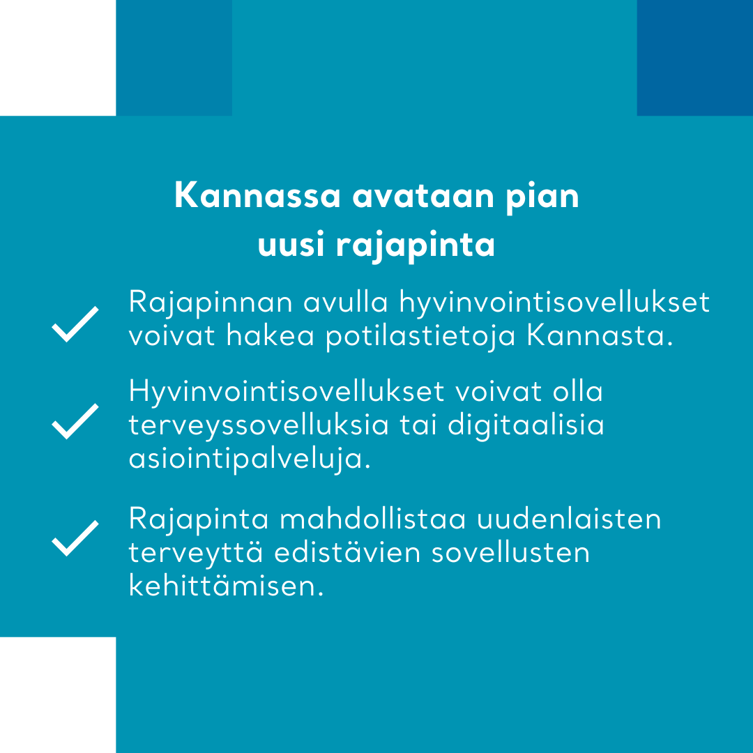 Otamme pian käyttöön uuden rajapinnan, jonka avulla hyvinvointisovellukset voivat hakea potilastietoja Kannasta. Rajapinnan avulla voidaan kehittää uudenlaisia potilastietoja hyödyntäviä sovelluksia.

Lue lisää: 👇
kanta.fi/ammattilaiset/…