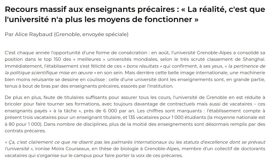 ☁️ Pierre Bataille (@pierre_bat) on Twitter photo Avec d'autres collègues de l'<a href="/UGrenobleAlpes/">Université Grenoble Alpes</a> on a répondu aux questions d'<a href="/AliceRaybaud/">Alice Raybaud</a> pour <a href="/lemonde_campus/">Le Monde Campus</a> sur les vacations à l'Université
lemonde.fr/campus/article… Avec d'autres collègues de l'<a href="/UGrenobleAlpes/">Université Grenoble Alpes</a> on a répondu aux questions d'<a href="/AliceRaybaud/">Alice Raybaud</a> pour <a href="/lemonde_campus/">Le Monde Campus</a> sur les vacations à l'Université
lemonde.fr/campus/article…