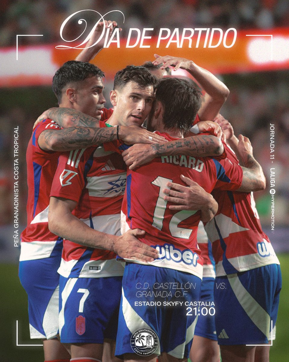 pgcostatropical's tweet photo. Hoy juega el @GranadaCF, hoy es... ¡#Matchday! ❤️🤍❤️🤍

Esta noche visitamos Castalia, partido contra el @CDCastellon ⚫⚪ https://t.co/NuadrHosee