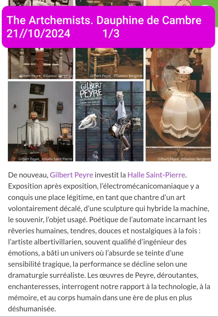 theartchemists.com/?fbclid=PAZXh0… Critique ingénieuse de Dauphine de Cambre dans @theartchemists sur l'exposition de @gilbertpeyre à la #Hallesaintpierre <a href="/HeymannAssocies/">Heymann Associés</a>