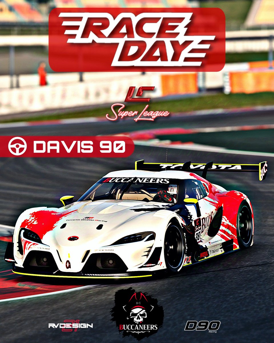 ((( RACE DAY ))) 

🏁 | LC Superleague

🏆 | <a href="/community_lc/">LC Community</a> 
⏱️ | 21:00
📍| Cataluña 🇪🇸
🏎 | Toyota FT1- VGT Gr3
🕹️ | @BucS_Davis_90
👨‍🎨 | <a href="/RV21_Design/">Gipsy jr.</a>

#GOBucS 💪🏻🏴‍☠️
