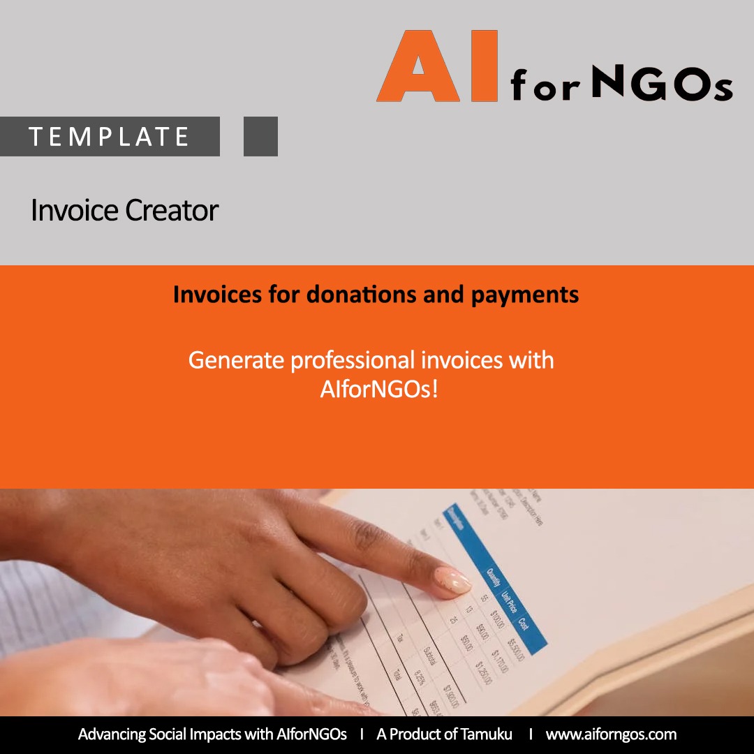 aiforngos's tweet image. 🧾 Simplify Invoicing for Your NGO!

With AIforNGOs&apos; Invoice Creator, generate professional, detailed invoices in no time!

Visit aiforngos.com

#Tamuku #InvoiceCreator #NonProfitFinance #AIforNGOs #Transparency #NGOtools #DonorRelations

@vidyaposhak @Vrutti_Catalyst