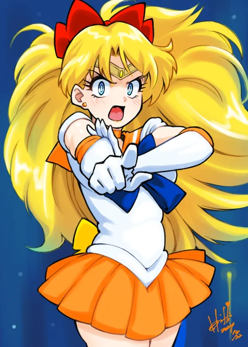 エフェクトなしもシュープリームサンダーに続いて大好きな必殺技3つのうち二つ目がやっと描けましたあと一人もいずれ…#愛野美奈子生誕祭2024 #セーラーヴィーナス生誕祭2024 