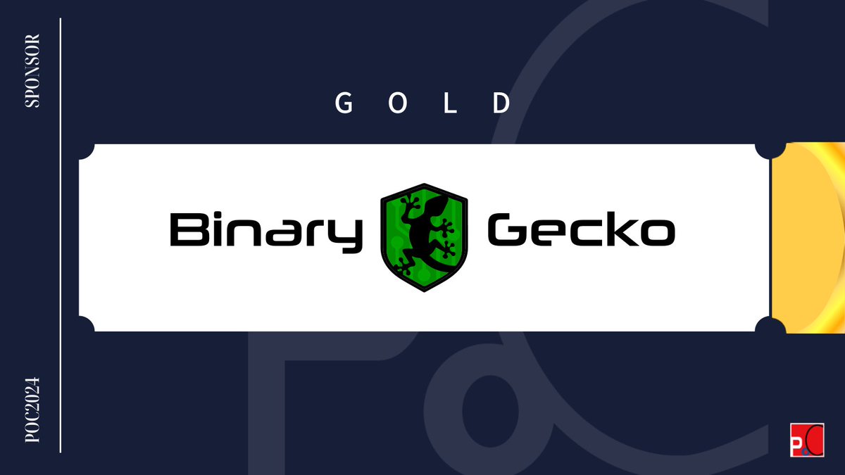 [POC2024] Gold Sponsor

Thank you <a href="/Binary_Gecko/">Binary Gecko</a> for sponsoring the conference! 
Binary Gecko, the organizers of <a href="/offensive_con/">offensivecon</a> is a research-driven cyber security company focusing on vulnerability research and they are HIRING!

#POC2024