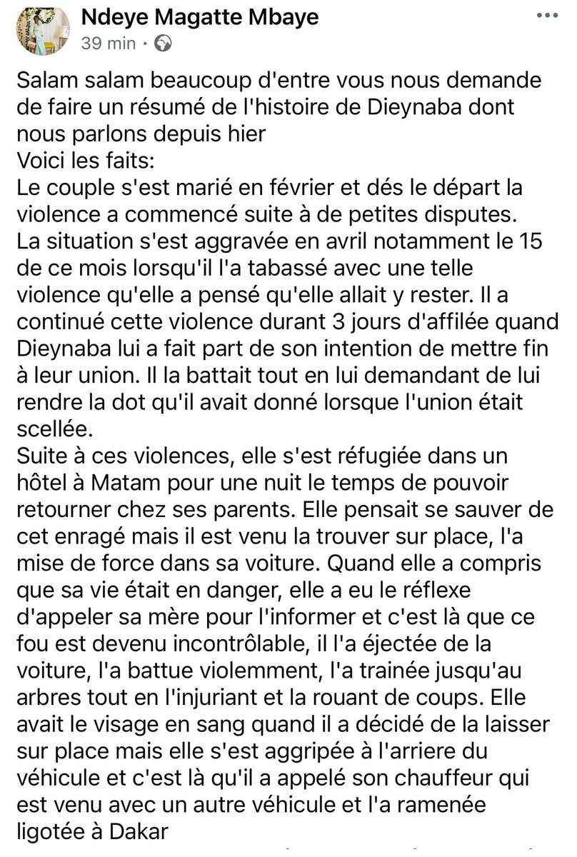 zoubyben's tweet photo. Bonjour @santegouv_sn 
Je suis convaincue que le district sanitaire de Matam mérite un meilleur médecin chef de district que celui qui bat sa femme et l’a fait mettre en prison https://t.co/CGoWuafrWD