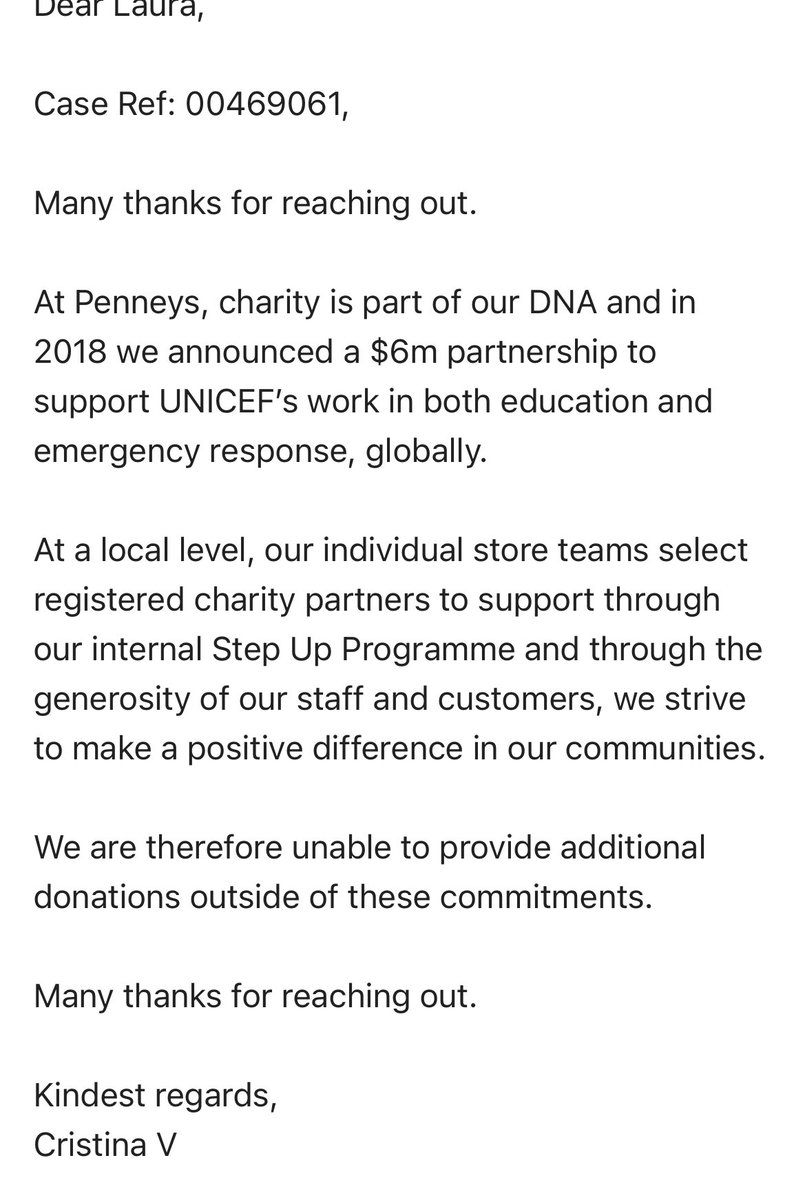 I asked <a href="/Primark/">Primark</a> for some PJs for the people in my ward who have no family or friends to bring them in. 

They wont help. 

Patients don't mobilise in backless gowns and have worse health outcomes. 

Anyone have suggestions for companies I should reach out to?