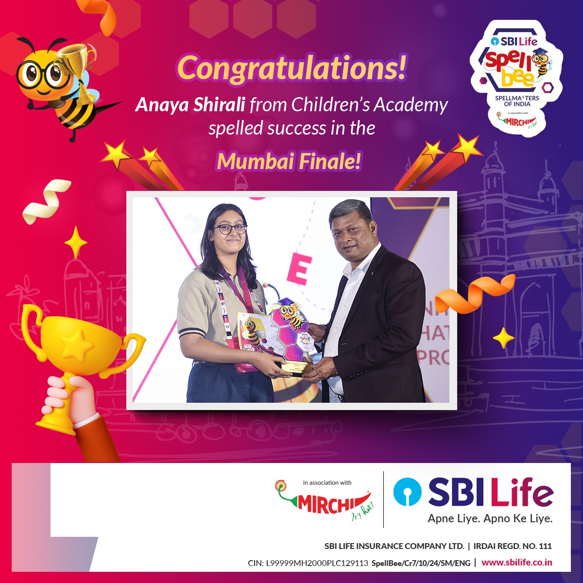 SBILife's tweet photo. Victory belongs to those who dare to dream and spell it into reality. Your dedication shines today,and this is just the start of an even brighter journey.โ Thank you, Mr. Ashwini Kumar, for presenting the award.Apne Liye, Apno Ke Liye.
#SpellBee #Spellbound #SpellMaster #SBILife https://t.co/6oUVsXKBgq