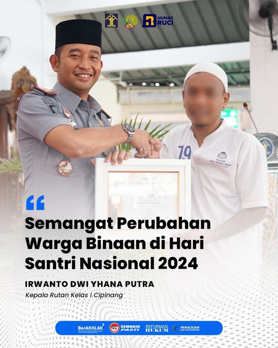 rutan1cipinang's tweet photo. Pernyataan Kepala Rutan Kelas I Cipinang Irwanto Dwi Yhana Putra Pada Kegiatan Peringatan Hari Santri Nasional 2024 di RUCI
#RUCI
#SemakinPASTI
#Pemasyarakatan
#ASNBerAKHLAK
#kanwilkumhamdki
@Kemenkumham_RI
@DITJEN_PAS
@kanwilkumhamdki https://t.co/US6WtDlwkj