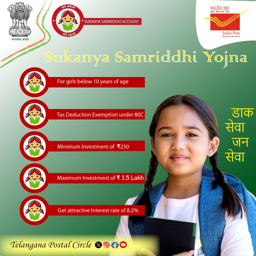 cpmgtelangana's tweet image. Empower your daughter's dreams with Sukanya Samriddhi Yojana! A Secure Savings Plan with attractive interest rates &amp;amp; tax benefits, designed to support her education and future. Invest today for a brighter tomorrow!
#SukanyaSamriddhiYojana #GirlChildEmpowerment #SecureFuture