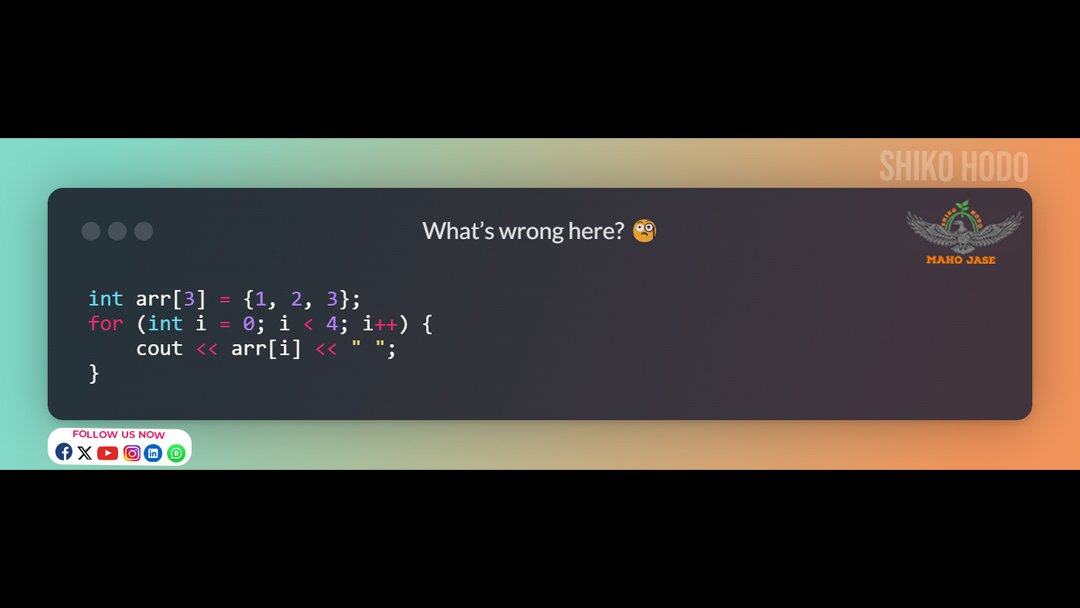 mahojase's tweet image. ❓ Can You Find the Array Mistake?
.
.
.
#Arrays #CppArrays #ArrayProgramming #datastructures #ArrayManipulation #ArrayBasics #MultiDimensionalArrays #DynamicArrays #ArrayIndexing #arraysincpp