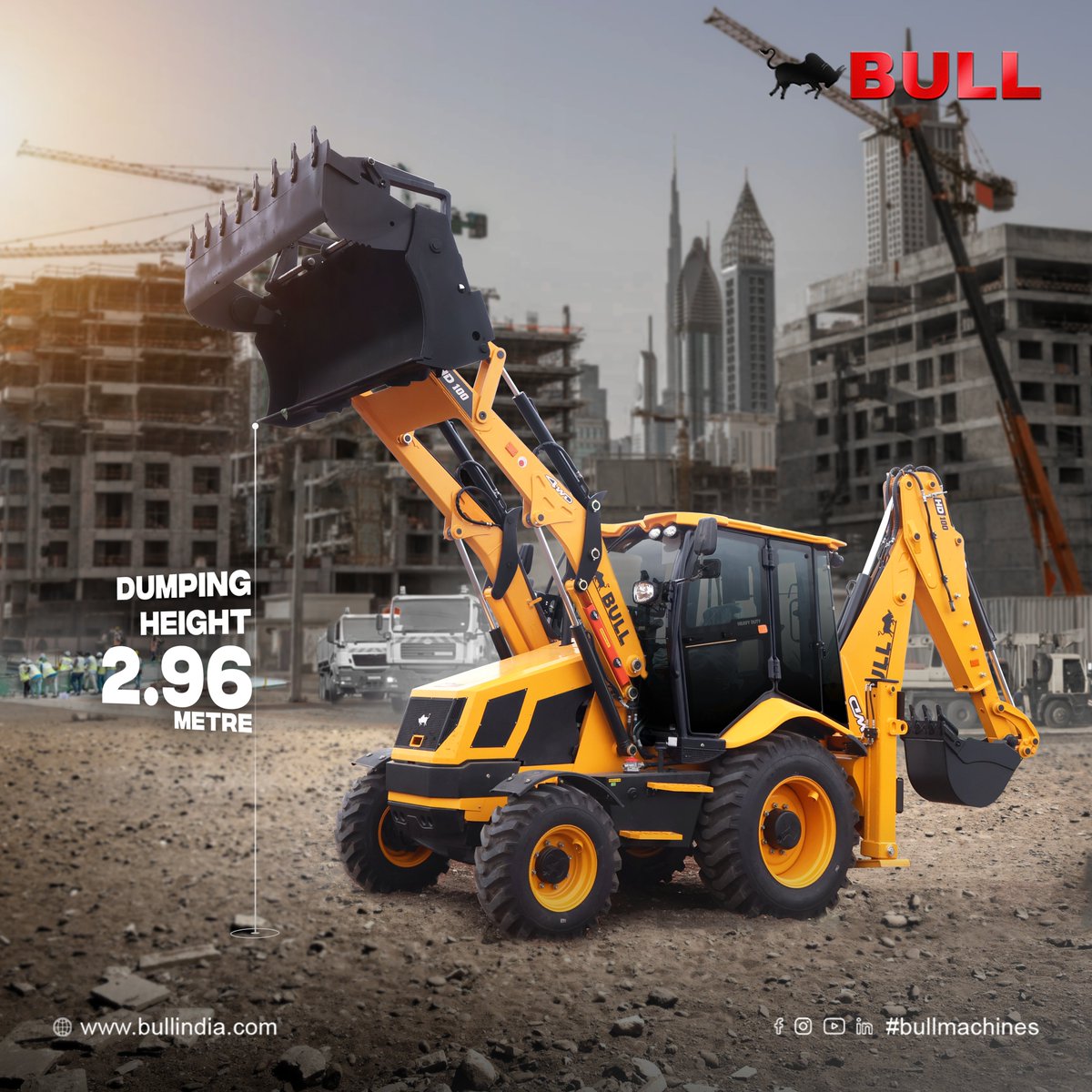 BullIndiapvtltd's tweet photo. The BULL Backhoe Loader’s 2.96-meter dumping height is designed for those who reach for more. Get more done, faster!

#BULL #BULLBackhoe #bharatkabull #bullindia #bullmachines #IndustryLeader #bullmachine #backhoeloader #construction #innovation #MadeInIndia #performance https://t.co/e3m1QvfTVX