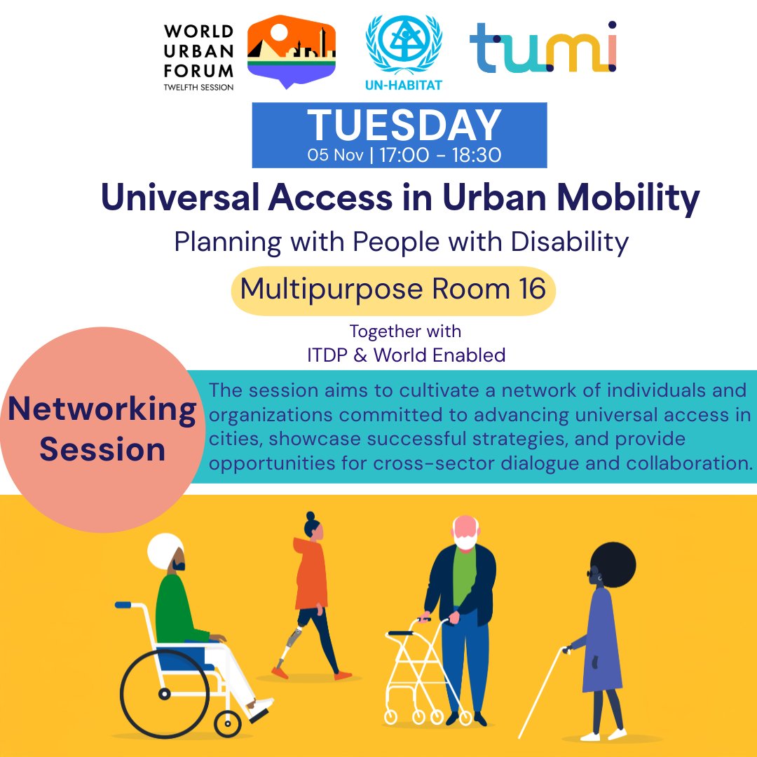 Empathy in Urban Mobility

Did you know 16% of the world’s population lives with a disability? It's time to rethink city design!
Join us at #WUF12 to discuss: 

🔹 Empathy in urban planning 
🔹 Inclusive design for all 
🔹 Mobility justice

#UrbanPlanning #EmpathyInDesign