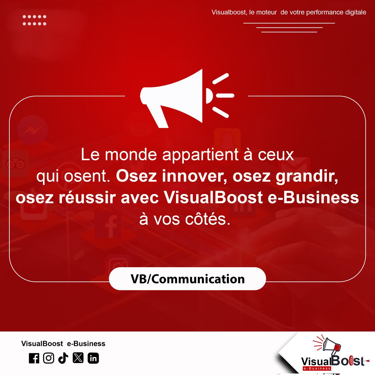 Visualboost_eB's tweet image. Le monde appartient à ceux qui osent. Osez innover, osez grandir, osez réussir avec VisualBoost e-Business à vos côtés.

#marketingdigital