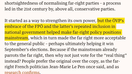 Die ÖVP hat die FPÖ umarmt und mit ihr wiederholt Regierungen gebildet - das hat geholfen, politische Positionen von Rechtsaußen in den Mainstream zu bringen

Das schreibt nicht irgendwer: Sondern Cas Mudde, einer der bekanntesten Populismusforscher, sowie Forscherin <a href="/ggreilinger/">Gabriela Greilinger gabrielagreilinger.bsky.social</a>