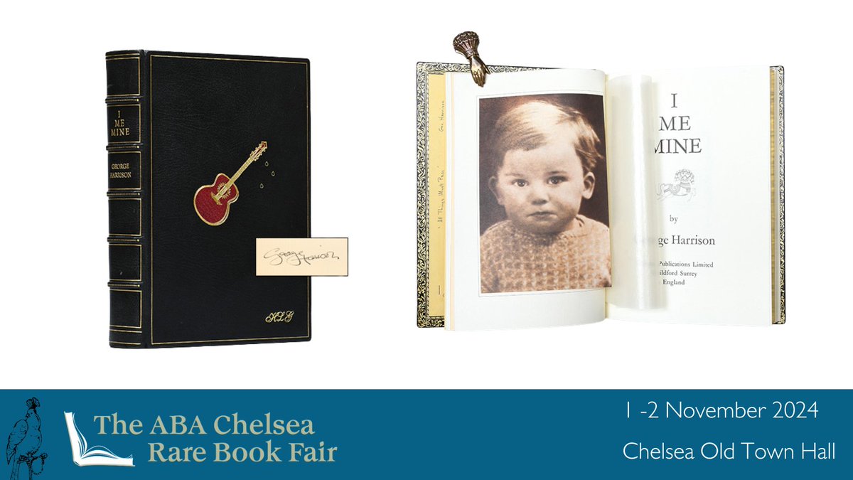 Antiquarian Booksellers' Association (@abararebooks) on Twitter photo Highlights at Chelsea Rare Book Fair ✨
George Harrison's I Me Mine, offered by <a href="/PHrarebooks/">Peter Harrington</a>.
See this and other rare items at Chelsea Rare Book Fair:
🗓️ 1 - 2 November
📍 Chelsea Old Town Hall, London, SW3 5EE
Tickets: loom.ly/DTTZoyc Highlights at Chelsea Rare Book Fair ✨
George Harrison's I Me Mine, offered by <a href="/PHrarebooks/">Peter Harrington</a>.
See this and other rare items at Chelsea Rare Book Fair:
🗓️ 1 - 2 November
📍 Chelsea Old Town Hall, London, SW3 5EE
Tickets: loom.ly/DTTZoyc