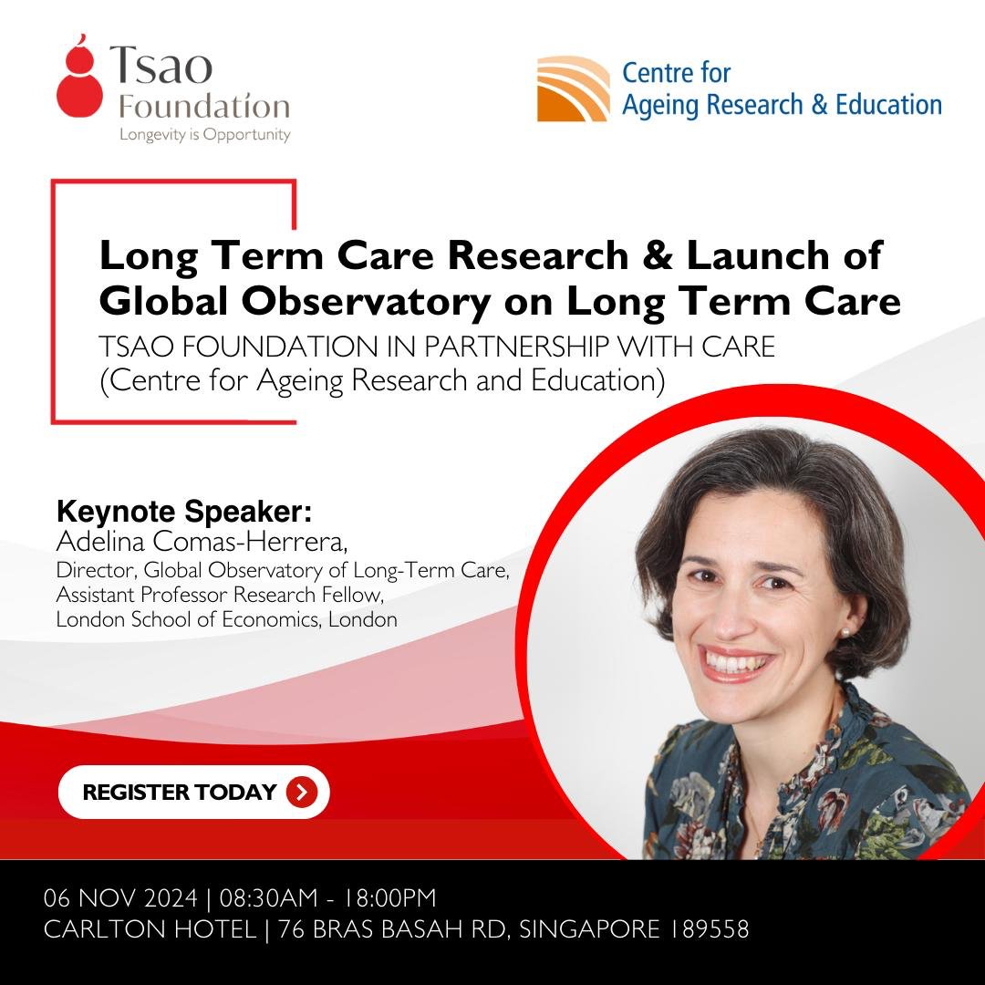 Join us on 6th November 2024 for a one-day hybrid symposium on long-term care, hosted by the Tsao Foundation and CARE. 🌟

📅 Date: 6 Nov 2024 🕒 Time: 8:30 AM - 6:00 PM 📍 

🔗 Register here: bit.ly/long-term-care…
