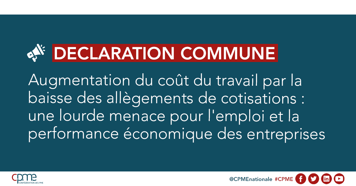 🔴📢 #Budget2024 : La #CPME, <a href="/FNSEA/">La FNSEA</a>, <a href="/medef/">Mouvement des Entreprises de France</a> <a href="/U2P_france/">U2P</a> &amp; @UDESnationale ont signé une déclaration commune pour alerter sur le danger de l’augmentation du coût du #travail sur les plus bas salaires.

⏩ cpme.fr/actualites/cou…