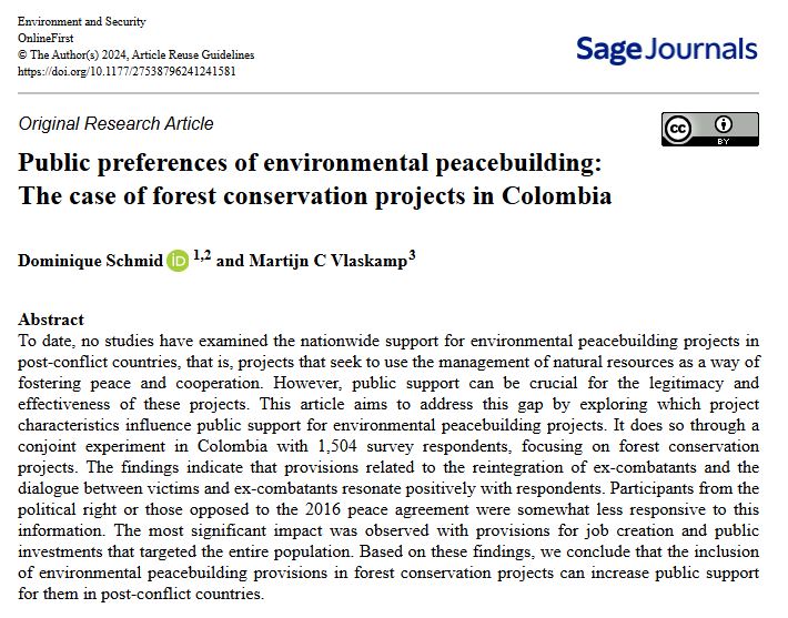Institut Barcelona d'Estudis Internacionals (@ibei) on Twitter photo 📌The case of forest conservation projects in #Colombia.
<a href="/MartijnVlaskamp/">Martijn Vlaskamp</a> (<a href="/IBEI/">Institut Barcelona d'Estudis Internacionals</a>) and <a href="/domschmid/">Dominique Schmid</a> (<a href="/UPFBarcelona/">UPF Barcelona</a>) explore which project characteristics influence public support for #environmental #peacebuilding initiatives.
🔗Published in <a href="/SageJournals/">Sage Journals</a>: bit.ly/478163L 📌The case of forest conservation projects in #Colombia.
<a href="/MartijnVlaskamp/">Martijn Vlaskamp</a> (<a href="/IBEI/">Institut Barcelona d'Estudis Internacionals</a>) and <a href="/domschmid/">Dominique Schmid</a> (<a href="/UPFBarcelona/">UPF Barcelona</a>) explore which project characteristics influence public support for #environmental #peacebuilding initiatives.
🔗Published in <a href="/SageJournals/">Sage Journals</a>: bit.ly/478163L