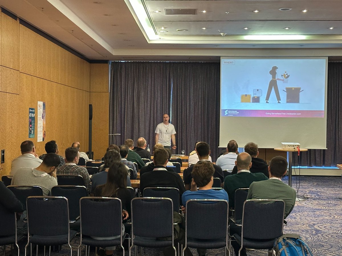 serverlesscon's tweet photo. 🎤 Keynote happening now at the Serverless Architecture Conference: Going Serverless First with @mrdowden! 🌐

#ServerlessFirst #CloudNative #SLAConference #Berlin2024 https://t.co/XNxSSwsvQi