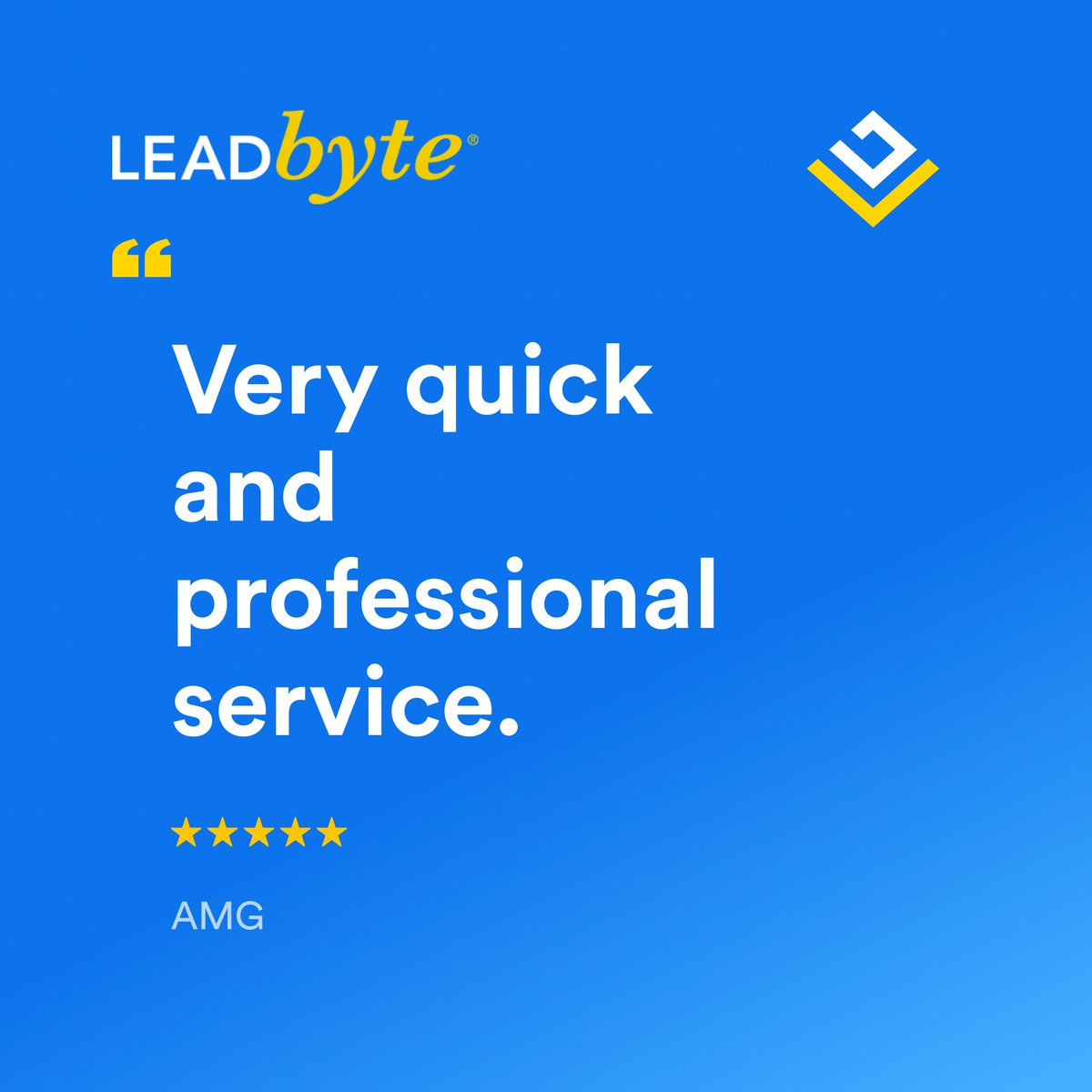 ⭐️⭐️⭐️⭐️⭐️ 'Very quick and professional service.' - AMG

We love hearing from our amazing clients! Thank you for trusting Leadbyte to power your success. 🚀 #ClientLove #Testimonial #Leadbyte #ProfessionalService