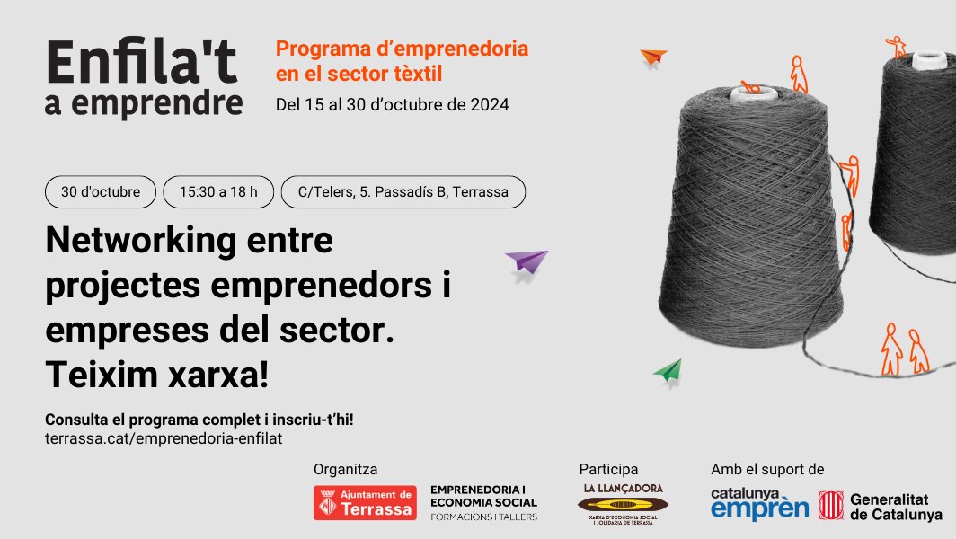🚀 #Networking entre projectes emprenedors i empreses del sector! #TeiximXarxa

☕ Vine a fer un cafè final!

🗓️ Dimecres 30 d'octubre
🕓 15:30 a 18h
📍C/ Telers 5, #Terrassa

Més informació👉 terrassa.cat/emprenedoria-e…