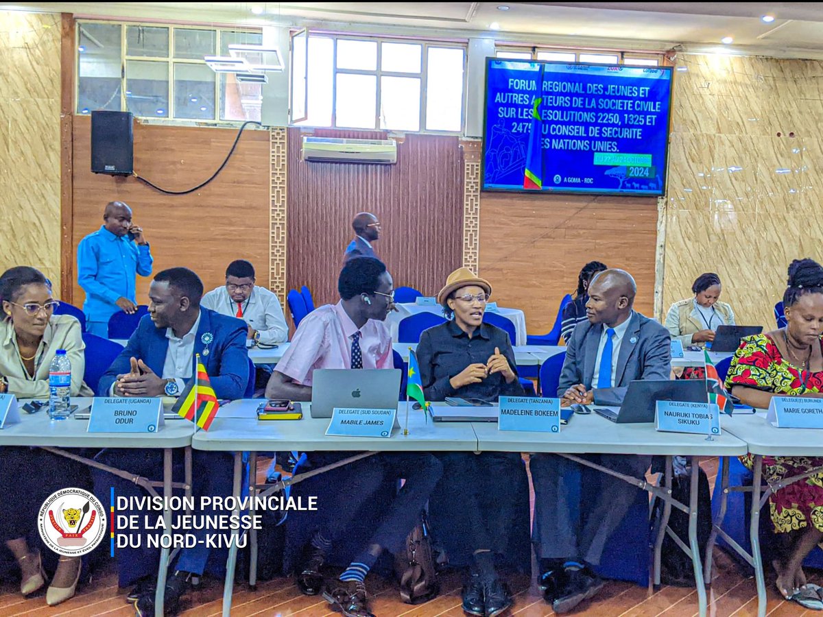DPJINCCN_NK's tweet photo. #HappingNow: Le forum régional des jeunes et acteurs de la société civile des pays de #EastAfricaComunity pour réfléchir sur les résolutions 2250, 1325 et 2475 du conseil de sécurité de @ONU_fr se déroule à Goma sous le lead du le @NpcypD et la @DPJINCCN_NK. https://t.co/Q7kueuIPtQ