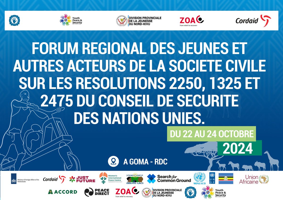 DPJINCCN_NK's tweet photo. #HappingNow: Le forum régional des jeunes et acteurs de la société civile des pays de #EastAfricaComunity pour réfléchir sur les résolutions 2250, 1325 et 2475 du conseil de sécurité de @ONU_fr se déroule à Goma sous le lead du le @NpcypD et la @DPJINCCN_NK. https://t.co/Q7kueuIPtQ