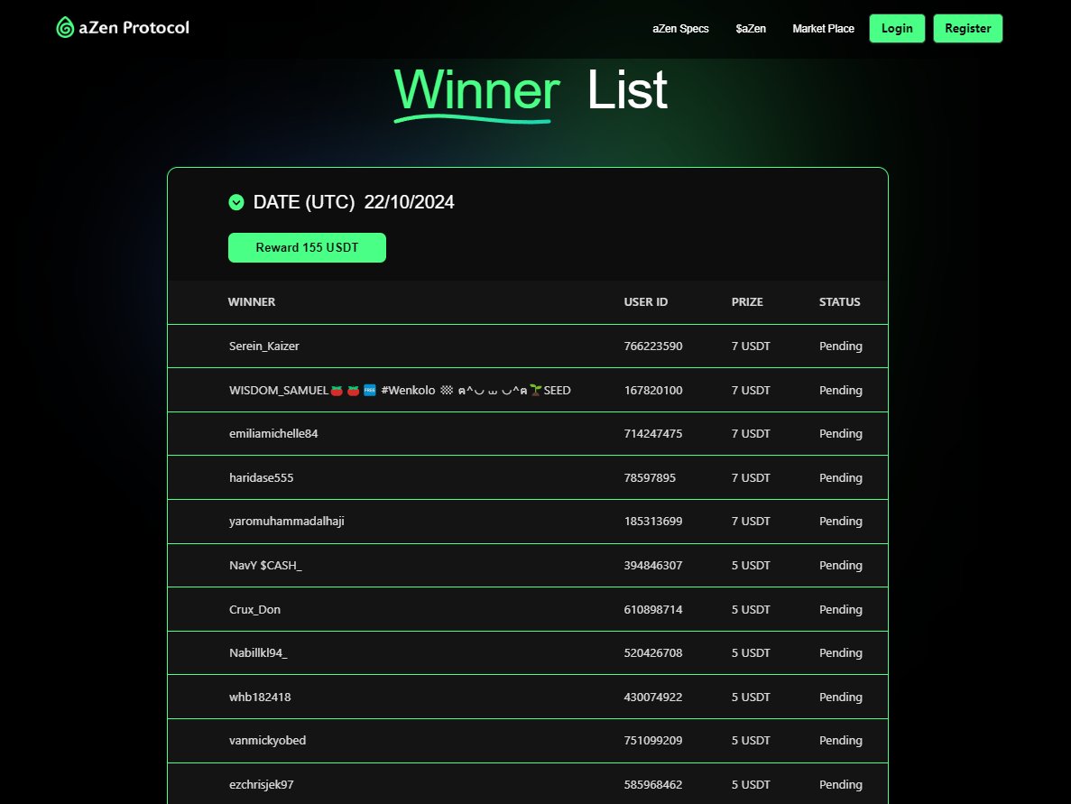 🎉 Spotlight on the Winners! Who’s Taking Home the Prize Today?

🎤 Big Congrats to Our Winners! 155 USDT has just been awarded to 35 lucky aZenese! 💸 Open the aZen Connect app now to see if you’re one of them! 🤑

💸 Your Turn Could Be Next! Download aZen Connect and join our