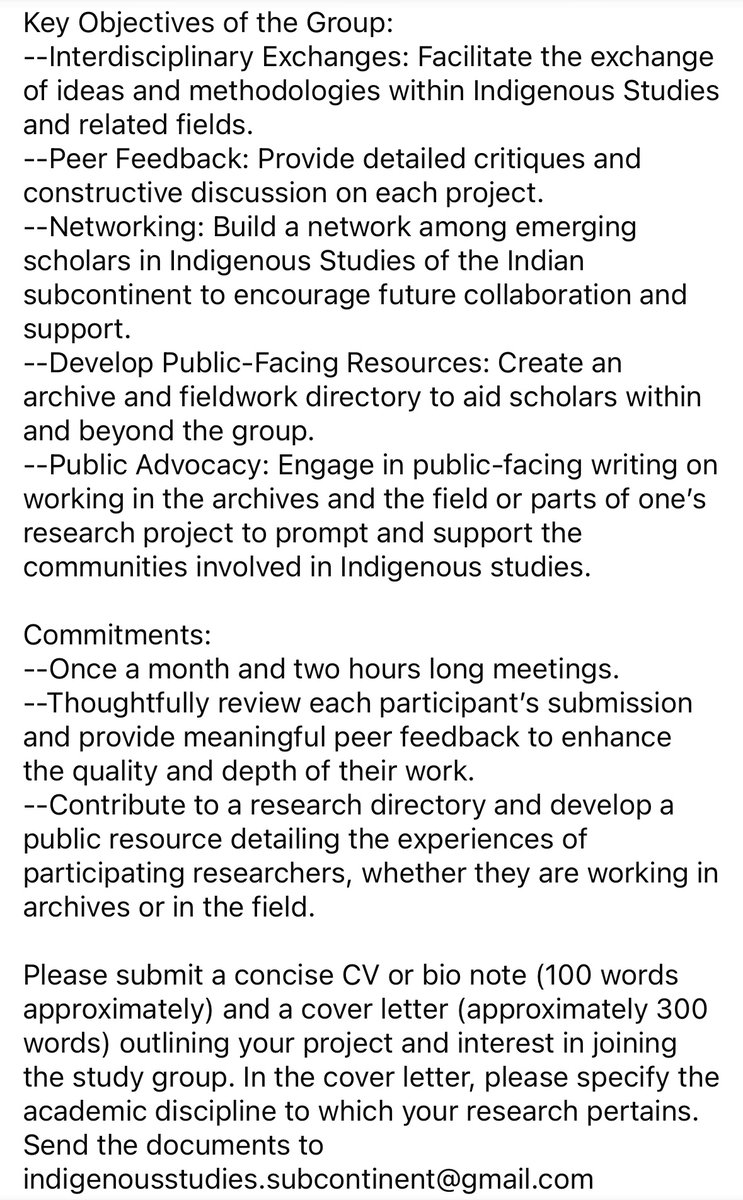 *Study Group on Indigenous Studies and the Indian Subcontinent*
Email- 
indigenousstudies.subcontinent@gmail.com
Deadline: 30th October 2024
Contact- Anindita Ghosh and Mayuri Patankar
Details in the photos.
Thanks.