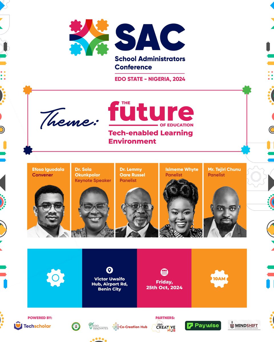 usetechscholar's tweet photo. It is this Friday!!!💃💃🎉
The most anticipated conference for parents and educators in Benin city is happening this Friday at Victor Uwaifo Creative Hub.
Register to be a part of this conference. https://t.co/nicLLNl9ug
#usetechscholar
#techscholar
#schooladminconference https://t.co/TiUIo5dMw0