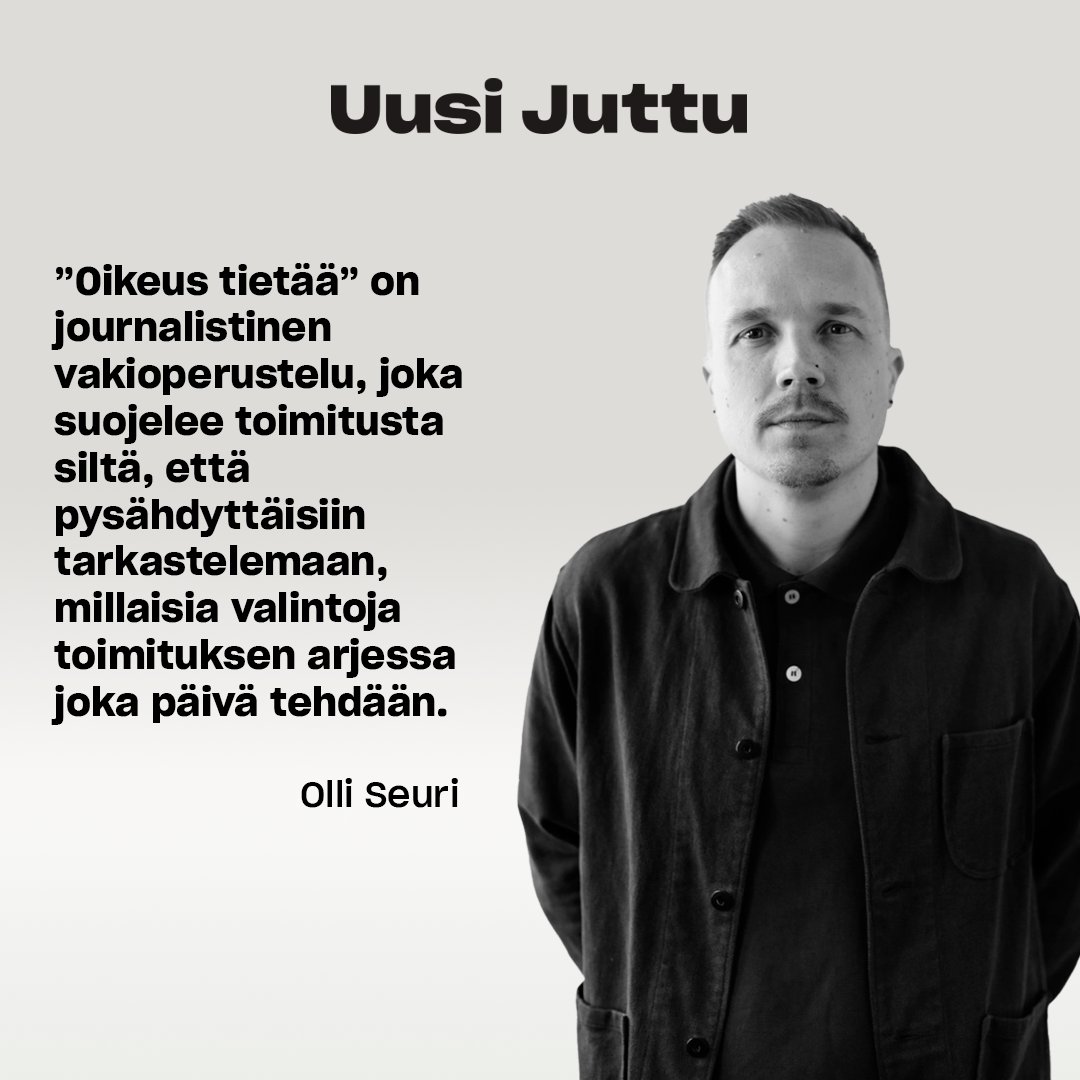 Uusi Juttu (@uusijuttu) on Twitter photo Janne Puhakan kuoleman uutisointi oli traaginen esimerkki tapauksesta, jossa median harkintakyky petti.
Uutinen oli koskettava ja surullinen, mutta tragedian julkinen paisuttelu kymmenien juttujen muodossa oli tarpeetonta, kirjoittaa <a href="/ooseuri/">Olli Seuri</a>.
đ uusijuttu.fi/nostot/miten-n⊠Janne Puhakan kuoleman uutisointi oli traaginen esimerkki tapauksesta, jossa median harkintakyky petti.
Uutinen oli koskettava ja surullinen, mutta tragedian julkinen paisuttelu kymmenien juttujen muodossa oli tarpeetonta, kirjoittaa <a href="/ooseuri/">Olli Seuri</a>.
đ uusijuttu.fi/nostot/miten-nâŠ