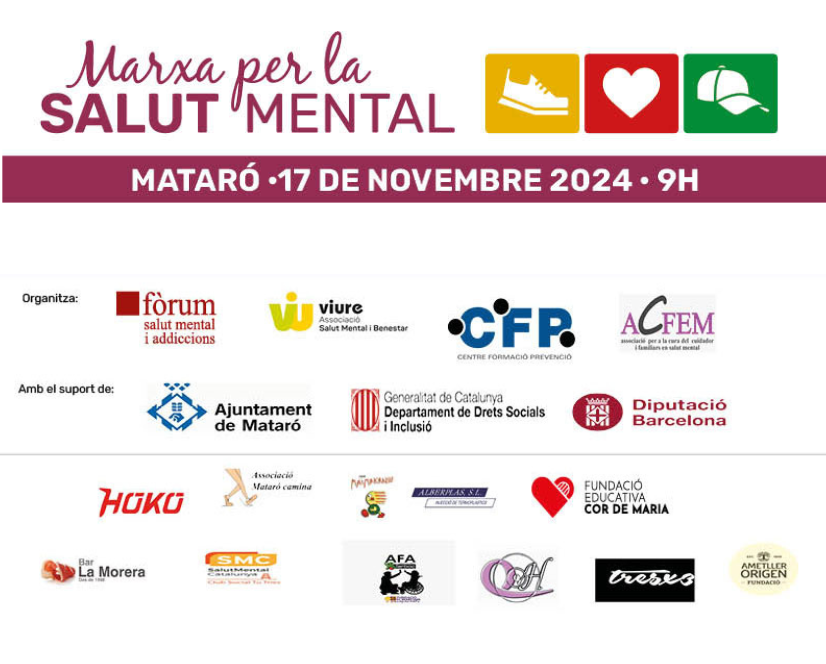 CFPMaresme's tweet photo. 📢 Guarda la data! 17 de novembre: 12a Marxa per la #SalutMental de Mataró 👣
 
🤗 La recaptació dels diners obtinguts a les inscripcions anirà dirigida a finançar activitats esportives relacionades amb la salut mental. 

Ens hi veurem?😀 
#MarxaSalutMental #Mataró #salutmental https://t.co/sv7DzULcmA